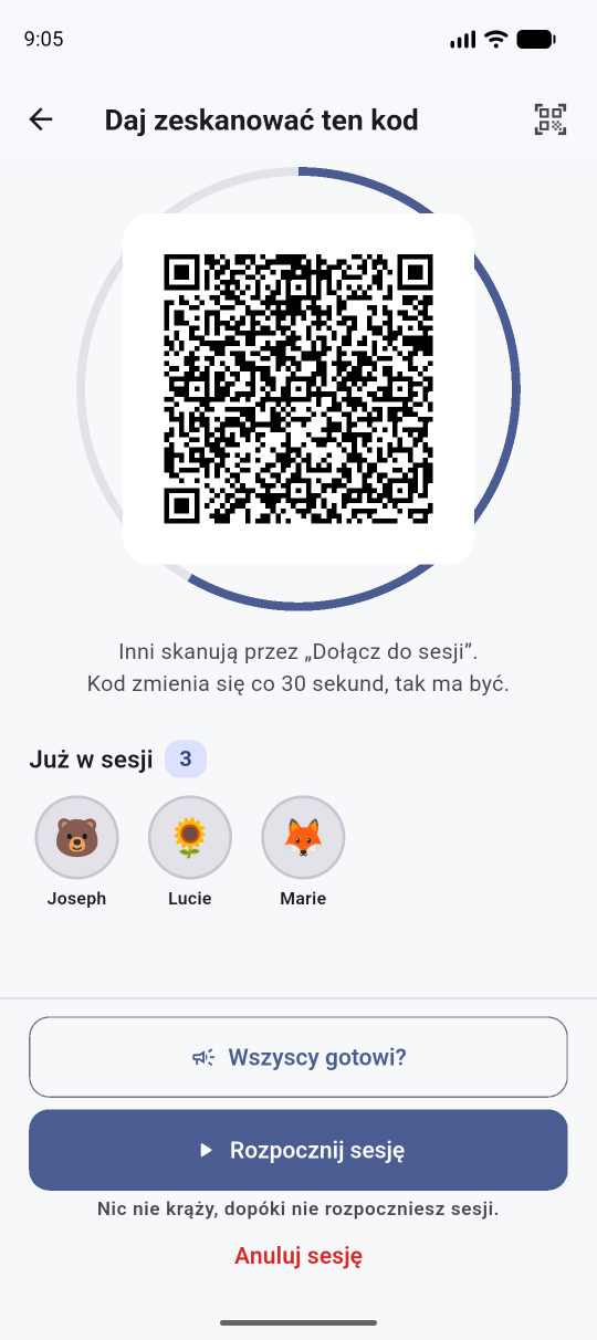 Kod, który skanują pozostali, twarzą w twarz.