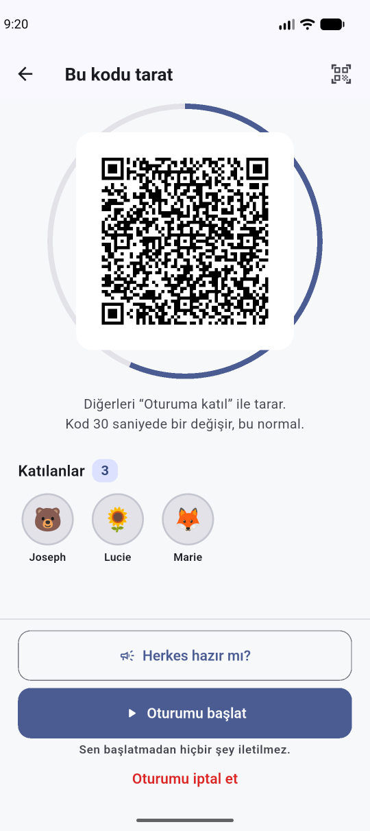 Diğerlerinin yüz yüze okuttuğu kod.