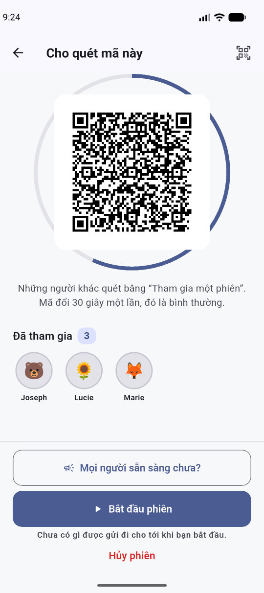 Mã để người khác quét, ngay trước mặt nhau.